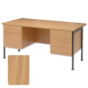 Sonix Traditional Desk Rectangular Double Pedestal Grey Legs W1600xD800xH720mm Oak Ref 39