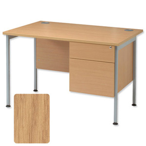 Sonix Traditional Desk Rectangular 2-Drawer Filer Pedestal Silver Legs W1200xD800xH720mm Oak Ref 40