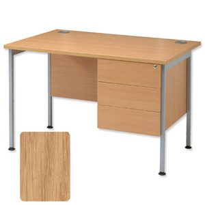 Sonix Traditional Desk Rectangular 3-Drawer Pedestal Silver Legs W1200xD800xH720mm Oak Ref 38