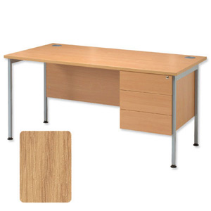 Sonix Traditional Desk Rectangular 3-Drawer Pedestal Silver Legs W1400xD800xH720mm Oak Ref 38