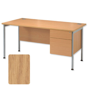 Sonix Traditional Desk Rectangular 2-Drawer Filer Pedestal Silver Legs W1600xD800xH720mm Oak Ref 40