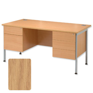 Sonix Traditional Desk Rectangular Double Pedestal Silver Legs W1600xD800xH720mm Oak Ref 39
