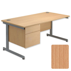 Sonix Contract Desk Rectangular 2-Drawer Filer Pedestal Grey Legs W1200xD800xH720mm Beech Ref 40