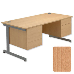 Sonix Contract Desk Rectangular Double Pedestal Grey Legs W1600xD800xH720mm Beech Ref 39