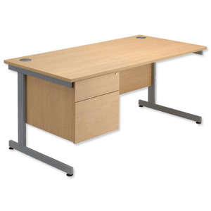 Sonix Contract Desk Rectangular 2-Drawer Filer Pedestal Grey Legs W1200xD800xH720mm Maple Ref 40