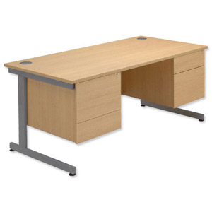 Sonix Contract Desk Rectangular Double Pedestal Grey Legs W1600xD800xH720mm Maple Ref 39