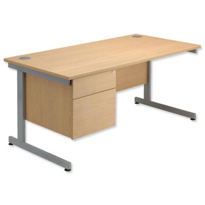 Sonix Contract Desk Rectangular 3-Drawer Pedestal Silver Legs W1200xD800xH720mm Maple Ref 38