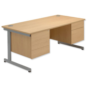 Sonix Contract Desk Rectangular Double Pedestal Silver Legs W1600xD800xH720mm Maple Ref 39