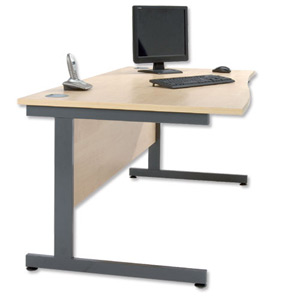 Sonix Contract Wave Desk Left Hand Silver Legs W1600xD1000-800xH720mm Maple Ref 34