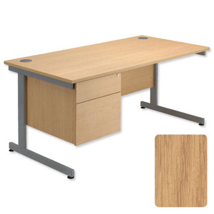 Sonix Contract Desk Rectangular 2-Drawer Filer Pedestal Grey Legs W1600xD800xH720mm Oak Ref 40