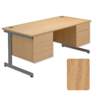 Sonix Contract Desk Rectangular Double Pedestal Grey Legs W1600xD800xH720mm Oak Ref 39