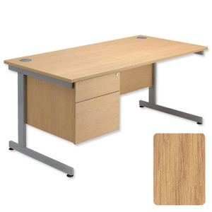 Sonix Contract Desk Rectangular 2-Drawer Filer Pedestal Silver Legs W1400xD800xH720mm Oak Ref 40