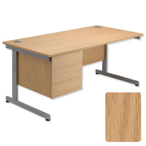 Sonix Contract Desk Rectangular 3-Drawer Pedestal Silver Legs W1600xD800xH720mm Oak Ref 38