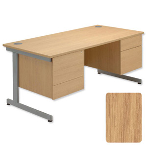 Sonix Contract Desk Rectangular Double Pedestal Silver Legs W1600xD800xH720mm Oak Ref 39