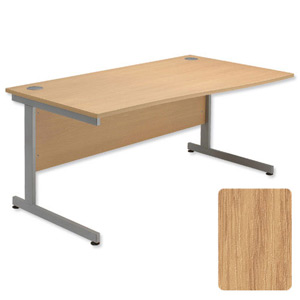 Sonix Contract Wave Desk Right Hand Silver Legs W1600xD1000-800xH720mm Oak Ref 34