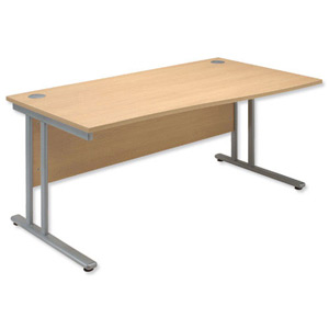 Sonix Style Wave Desk Right Hand Silver Legs W1600xD1000-800xH720mm Maple Ref 35