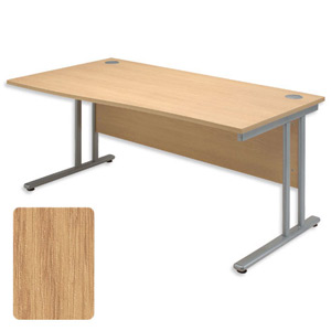 Sonix Style Wave Desk Left Hand Silver Legs W1600xD1000-800xH720mm Oak Ref 35