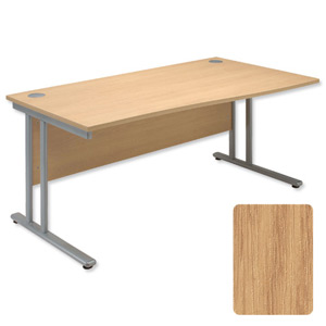 Sonix Style Wave Desk Right Hand Silver Legs W1600xD1000-800xH720mm Oak Ref 35