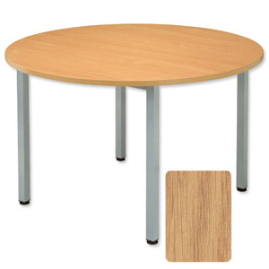 Sonix Boardroom Table Circular with Silver Legs W720xDia1200mm Oak Ref 38
