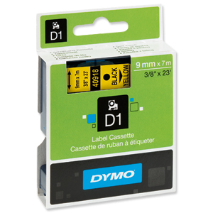 Dymo D1 Tape for Electronic Labelmakers 9mmx7m Black on Yellow Ref 40918 S0720730