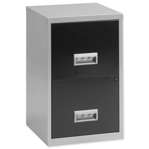 Filing Cabinet Steel Lockable 2 Drawers A4 Silver and Black