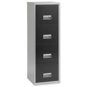Filing Cabinet Steel Lockable 4 Drawers A4 Silver and Black