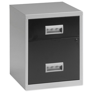 Combi Filing Unit Cabinet Lockable 2 Drawers A4 Silver and Black