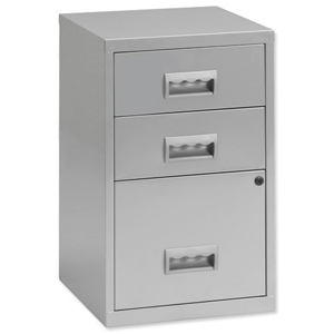 Combi Filing Unit Cabinet Lockable 3 Drawers A4 Silver