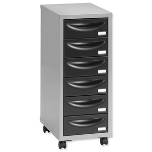Pierre Henry Multi Drawer Storage Cabinet Steel 6 Drawers W300xD390xH710mm Silver and Black Ref 095992