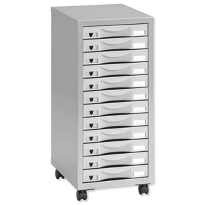 Pierre Henry Multi Drawer Storage Cabinet Steel 12 Drawers W300xD390xH710mm Silver and Grey Ref 095072