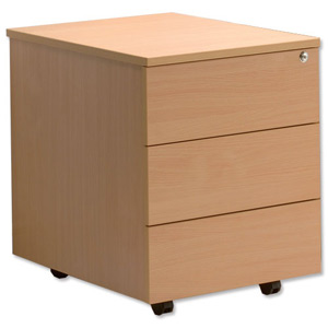 Sonix Mobile Pedestal Low 3-Drawer W400xD600xH600mm Beech