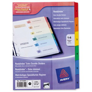 Avery ReadyIndex Dividers Mylar Tabs A4 1-6 Ref 01734501 L7411-6