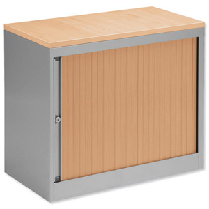Bisley Eurotambour Desk-high Side-opening Silver Frame and Beech Shutters Beech Top W800xD430xH720mm