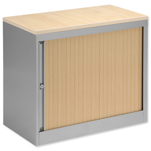 Bisley Eurotambour Desk-high Side-opening Silver Frame and Maple Shutters Maple Top W800xD430xH720mm