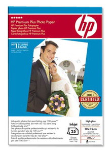 Hewlett Packard [HP] Premium Plus Photo Paper High-gloss 280gsm 100x150mm plus Tab Ref Q8027A [25 Sheets]