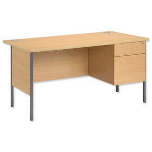 Trexus Basics Desk Rectangular with 2 Drawer Filing Pedestal Graphite Legs 1500mm W1500xD800xH725 Oak
