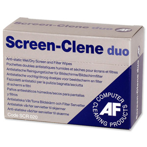 AF Screen-Clene Monitor Cleaning Duo Pairs of Wet and Dry Wipes Ref SCR020 [Pack 20x2]