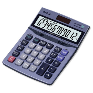 Casio Calculator Tax Euro Desktop Battery/Solar 12 Digit 3 Key Memory 122x169x35mm Ref DF120TER