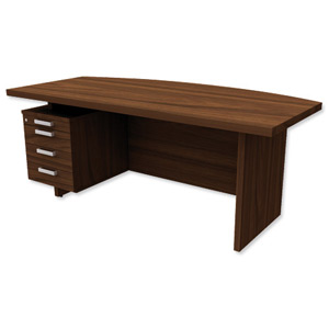Adroit Virtuoso Executive Desk Bow Fronted with Left Hand Pedestal W1800xD710-930xH750mm Dark Walnut