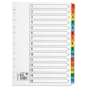 5 Star Index 230 micron Card with Coloured Mylar Tabs 1-15 A4 White