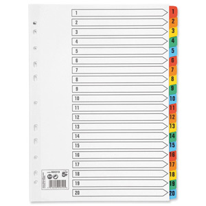 5 Star Index 230 micron Card with Coloured Mylar Tabs 1-20 A4 White