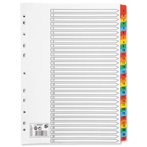 5 Star Index 230 micron Card with Coloured Mylar Tabs 1-31 A4 White