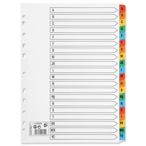 5 Star Index 230 micron Card with Coloured Mylar Tabs A-Z A4 White
