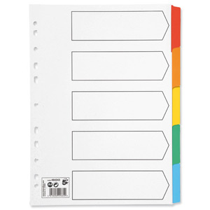 5 Star Index 230 micron Card with Coloured Mylar Tabs 5-Part A4 White