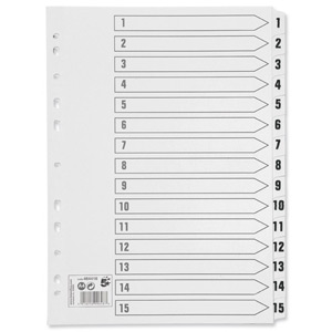5 Star Index 230 micron Card with Clear Mylar Tabs 1-15 A4 White