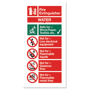 Stewart Superior Sign Water Fire-Extinguisher W100xH200mm Self-adhesive Vinyl Ref FF091SAV
