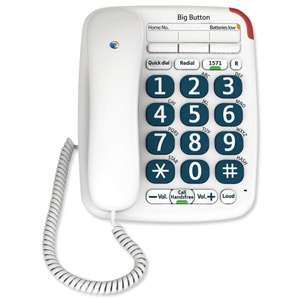 BT Big Button 200 Corded Telephone 13 Memories Handsfree Option White Ref 061130