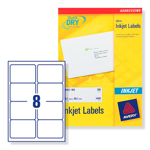 Avery Quick DRY Addressing Labels Inkjet 8 per Sheet 99.1x67.7mm White Ref J8165 [800 Labels]