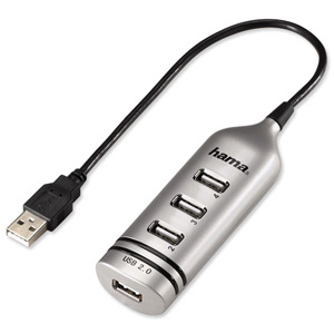 USB 2.0 Hub Bus Powered with Integral Cable 4 Ports Silver