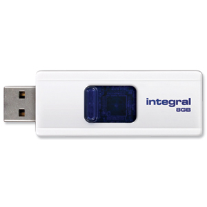 Integral Slide Flash Drive USB 2.0 Retractable 8GB White Ref INFD8GBSLDWH
